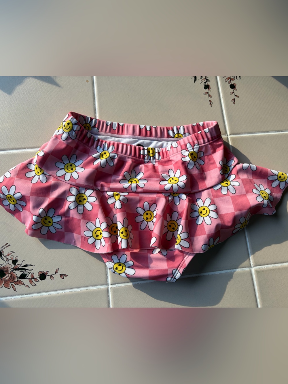 Pink Daisy Ruffle Swim Skirt for Girls